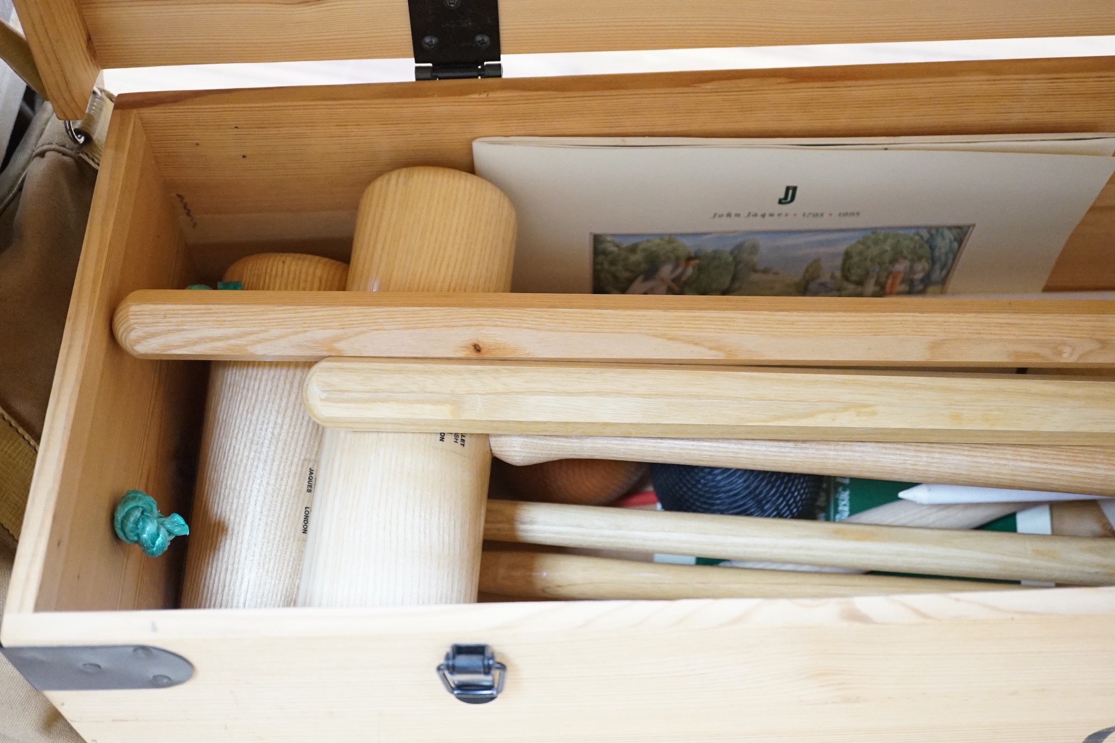 A Jaques croquet set, in original pine box